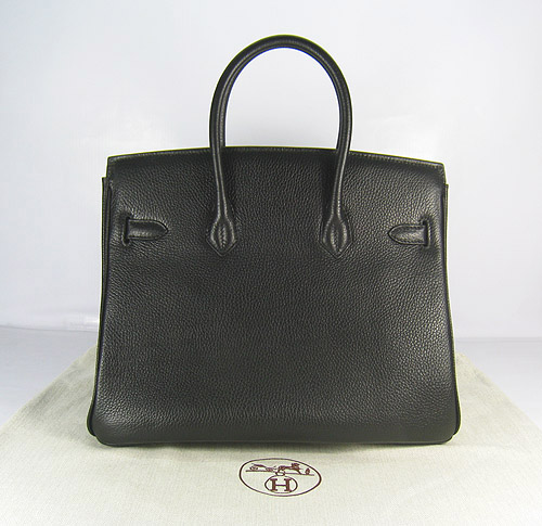 High Quality Fake Hermes Birkin 35CM Pearl Veins Leather Bag Black 6089